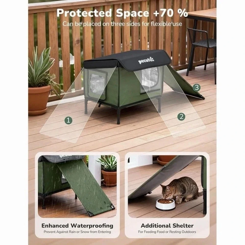 Heated Outdoor Cat House with Heating Pad‎ Weatherproof Insulated Winter Shelter